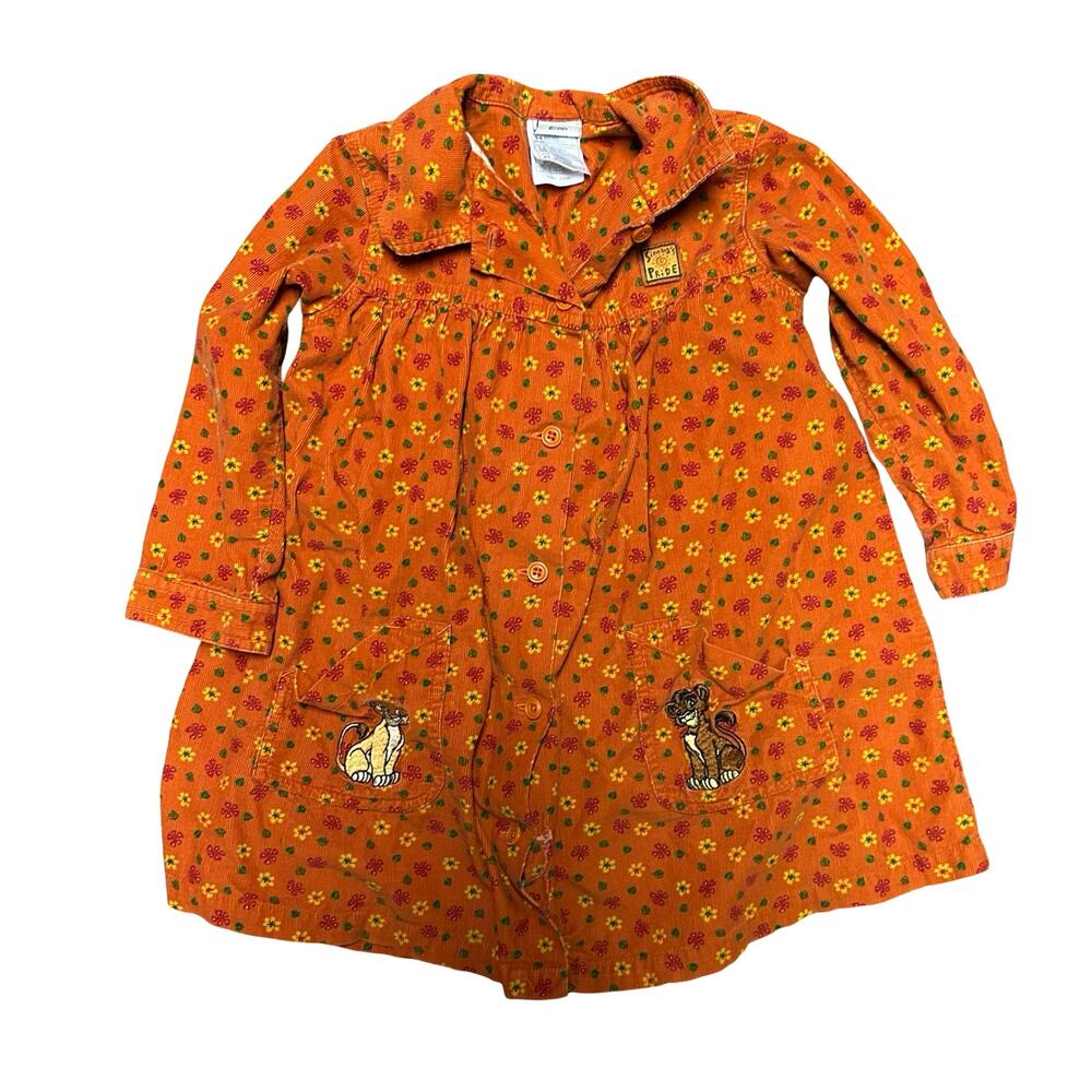 Y2K Disney Store Corduroy Dress Girls Size 4T Orange Lion King Simba's Pride
